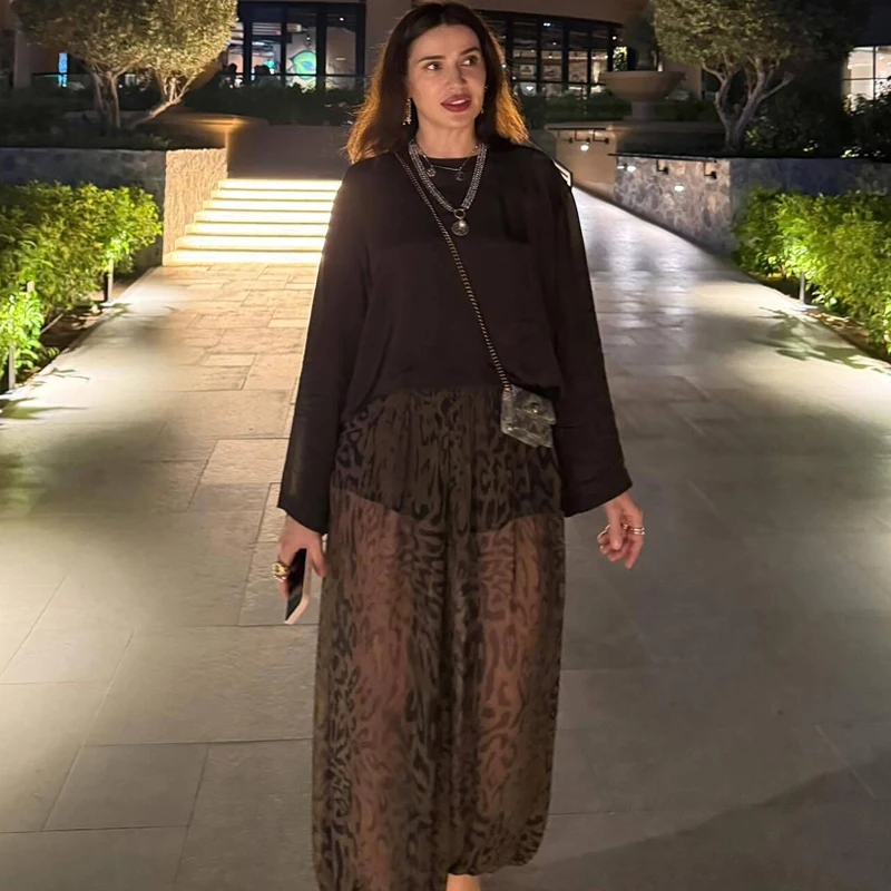 HXAO Animal Print Lantern Pants Women's Pants Autumn 2025 Elegant Pleated Oversized Baggy Trousers Ladies Fashion Wide Leg Pants