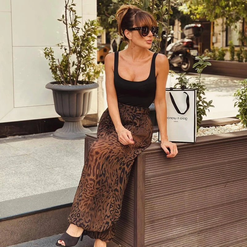 HXAO Animal Print Lantern Pants Women's Pants Autumn 2025 Elegant Pleated Oversized Baggy Trousers Ladies Fashion Wide Leg Pants