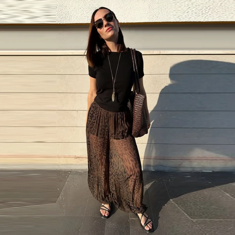 HXAO Animal Print Lantern Pants Women's Pants Autumn 2025 Elegant Pleated Oversized Baggy Trousers Ladies Fashion Wide Leg Pants