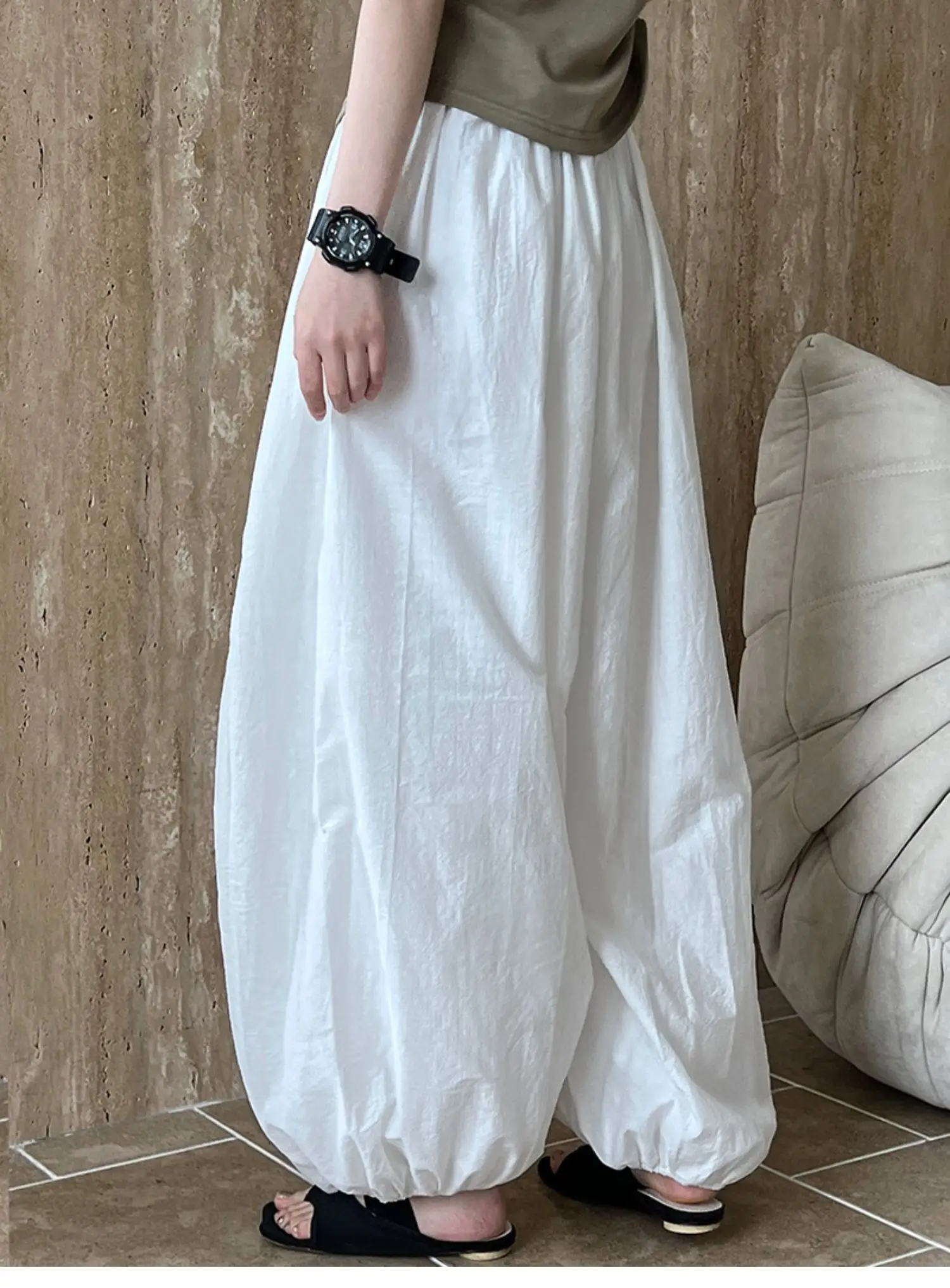 Fashion Oversized Lantern Trousers Women 2025 New Summer Elegant Lazy Design Pants Casual Loose Cotton No Pocket Wide Leg Pants