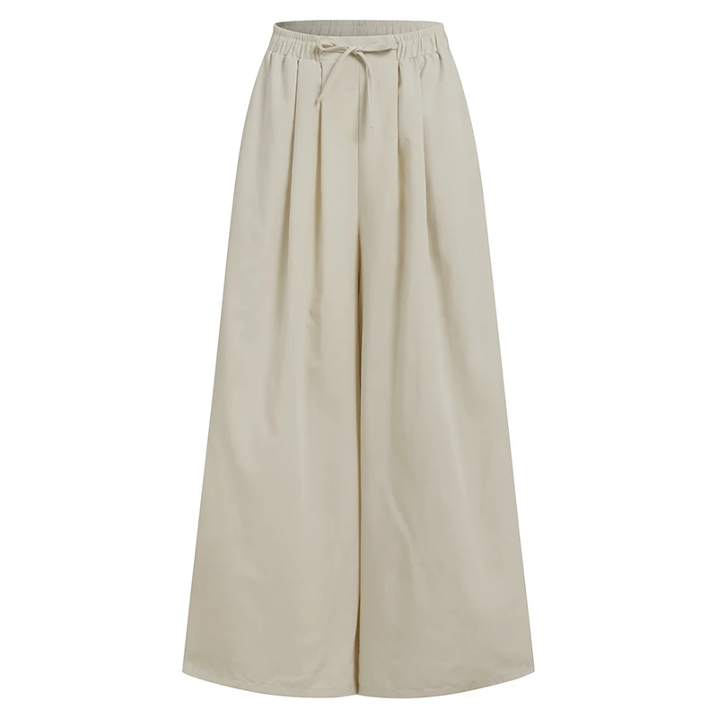 ZANZEA Elegant Women's Wide Leg Pants Autumn Trousers Casual Drawstring Pantalon Palazzo Female Elastic Waist Turnip Oversized