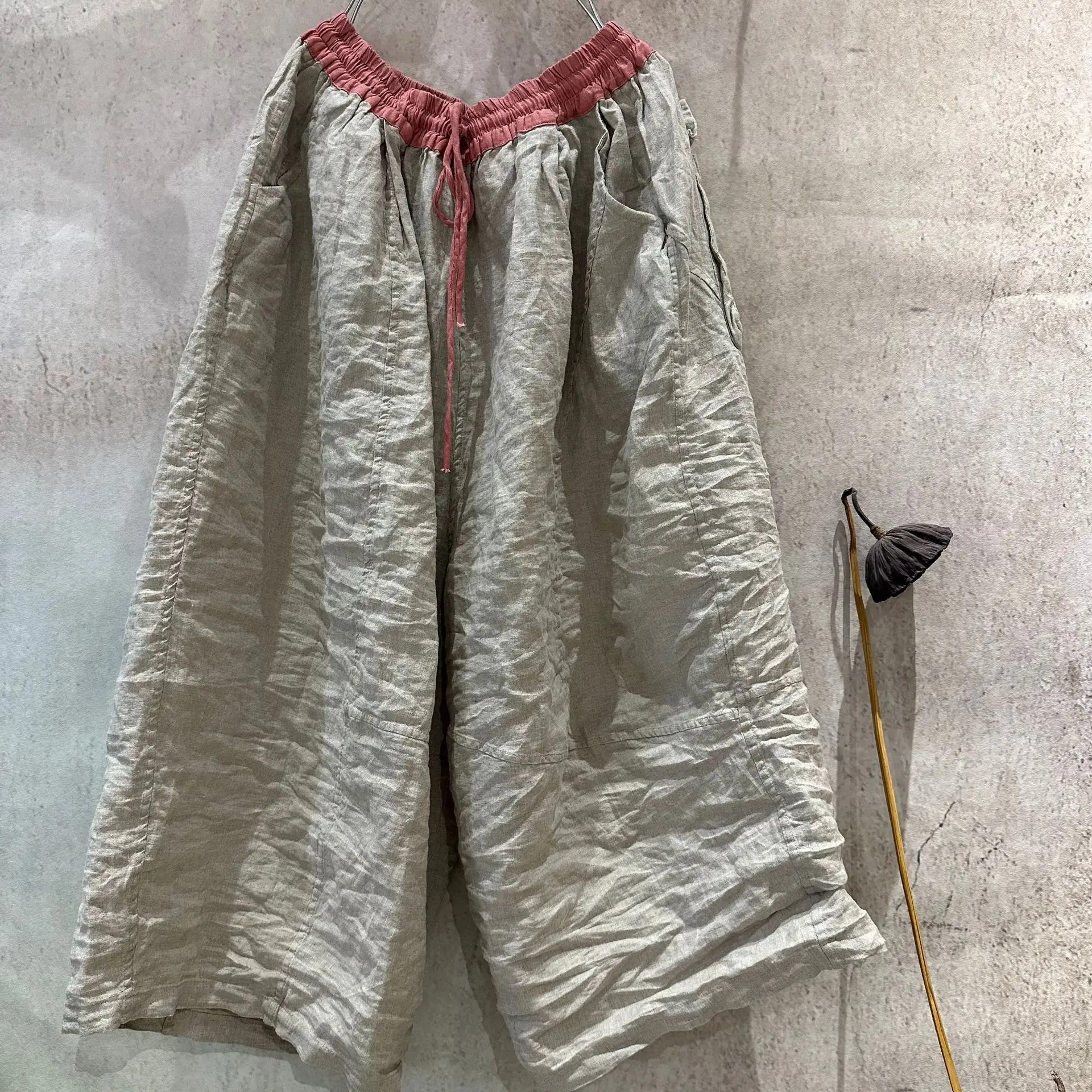 2025 New Wide Leg Pants High Quality Women's 2025 Thin Summer Spring Ramie Literary Retro Loose Personalized Women's Hemp Pants