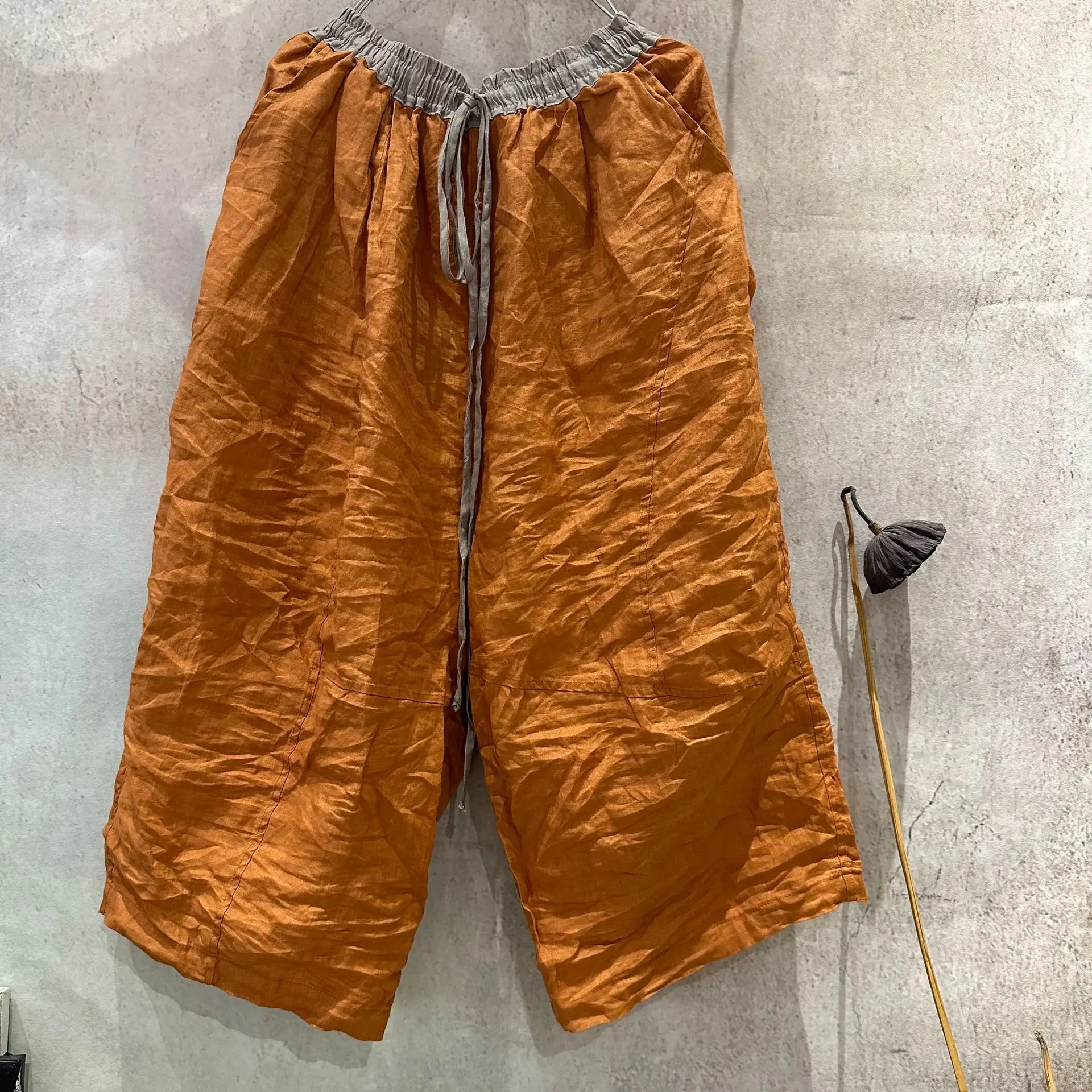 2025 New Wide Leg Pants High Quality Women's 2025 Thin Summer Spring Ramie Literary Retro Loose Personalized Women's Hemp Pants
