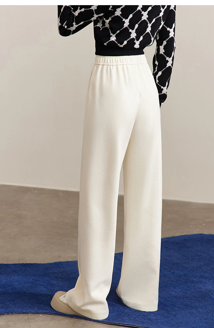 Amii Thicken Women's Pants 2025 Winter New Warm Straight Casual Trousers Women's Solid Knitting Sweatpants For Woman 12544039