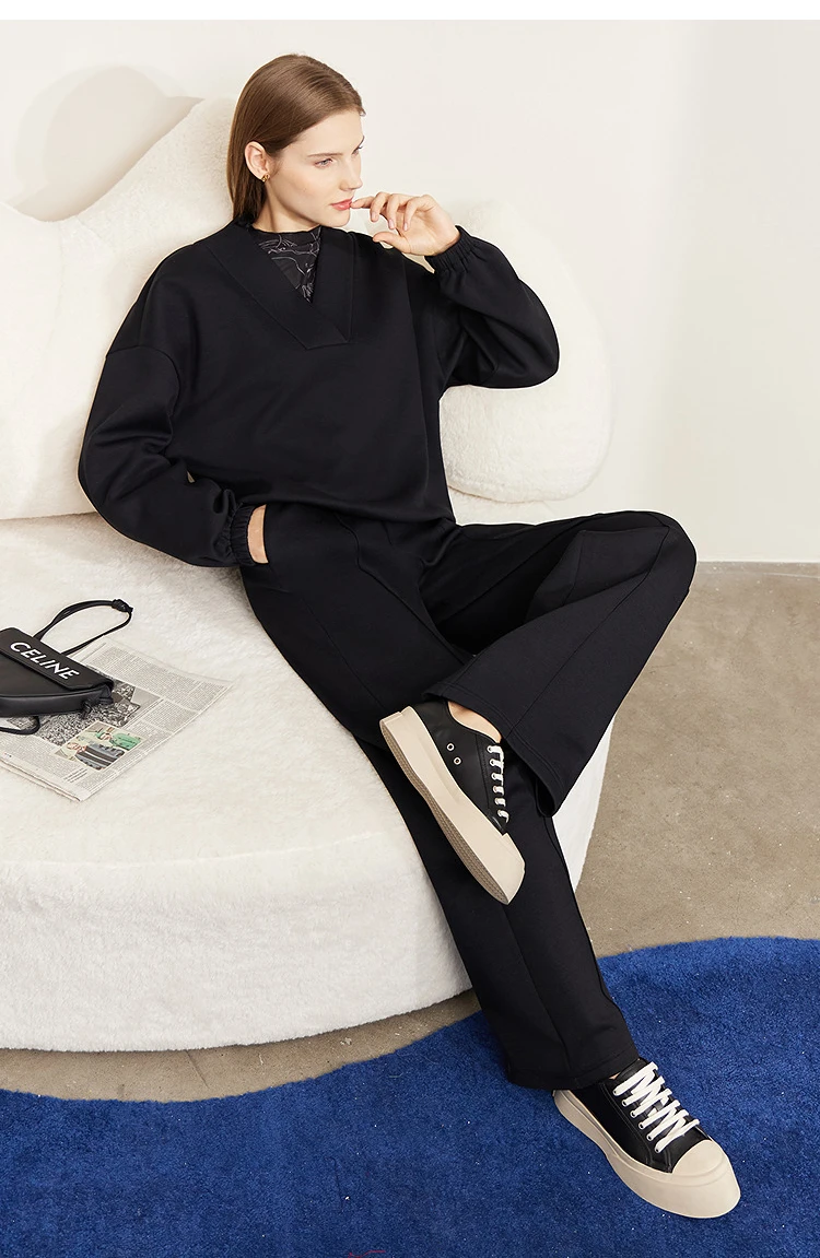 Amii Thicken Women's Pants 2025 Winter New Warm Straight Casual Trousers Women's Solid Knitting Sweatpants For Woman 12544039