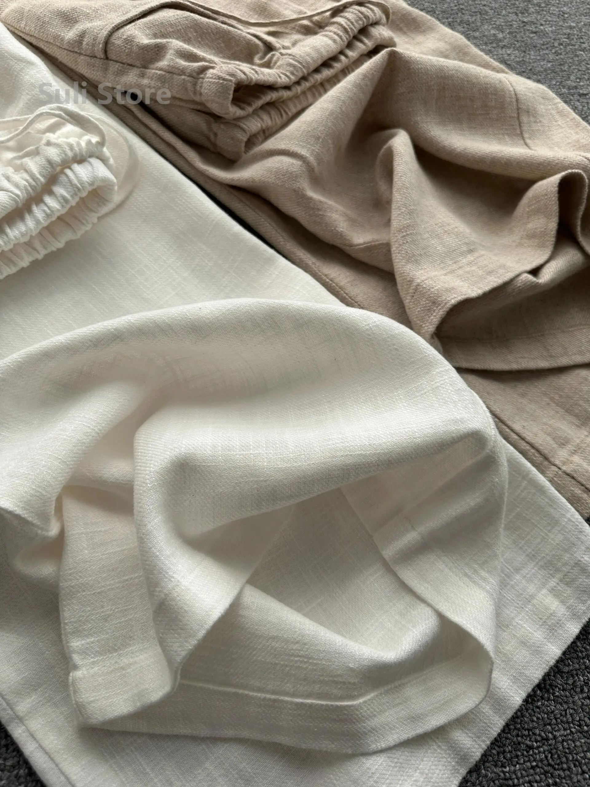 Lightweight Loose Fit Linen Wide Leg Pants Women's Casual Elastic Waist Drawstring Loose Comfortable Breathable Long Trousers