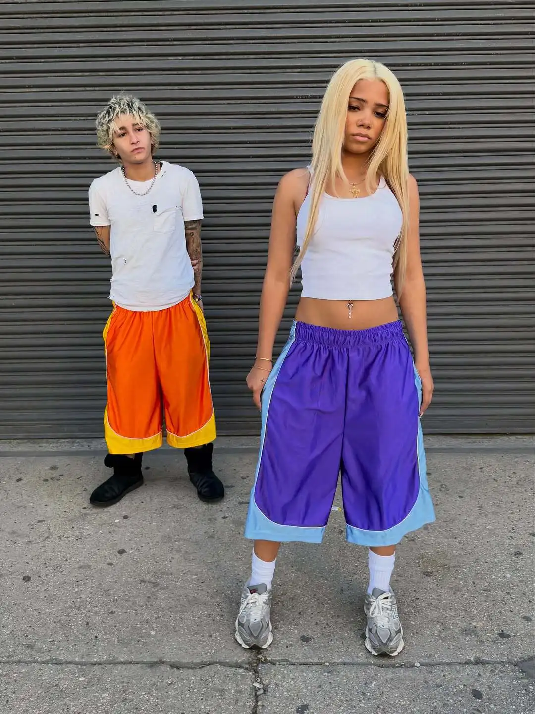 Men Women Streetwear Basketball Shorts American Retro Color Block Patchwork Trendy Elastic Shiny Cropped Sports Casual Bottoms