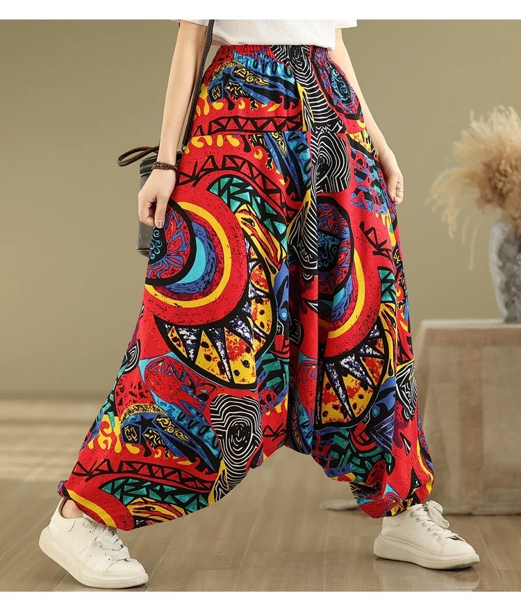 oversized Y2K floral high Waist Casual loose Summer wide leg Cross Pants Women Trousers 2025