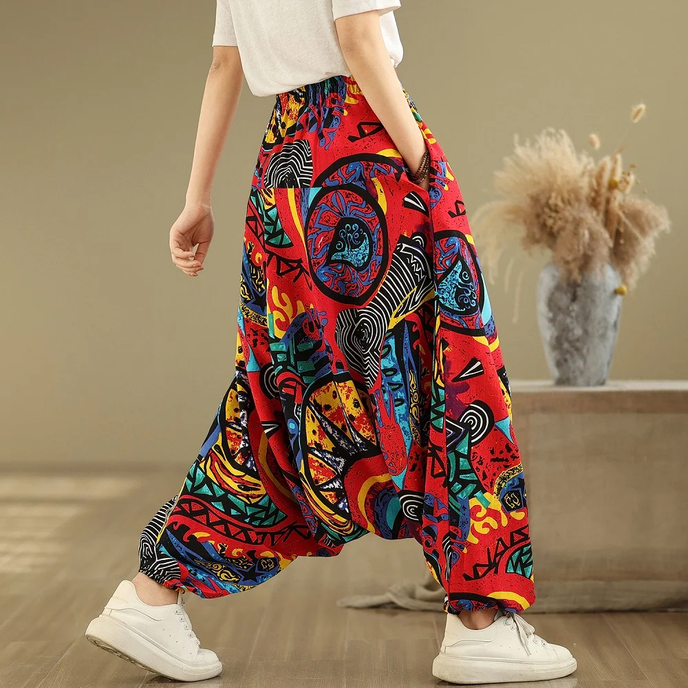 oversized Y2K floral high Waist Casual loose Summer wide leg Cross Pants Women Trousers 2025