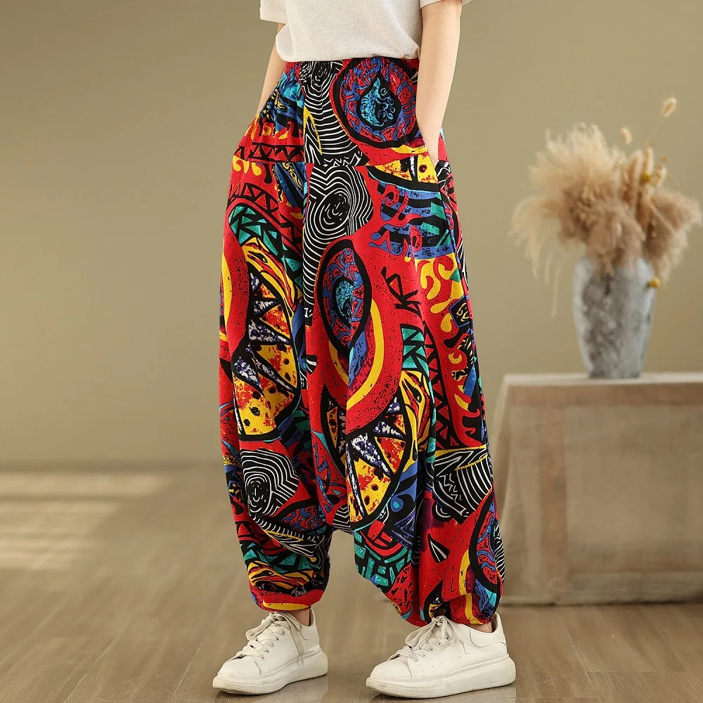oversized Y2K floral high Waist Casual loose Summer wide leg Cross Pants Women Trousers 2025
