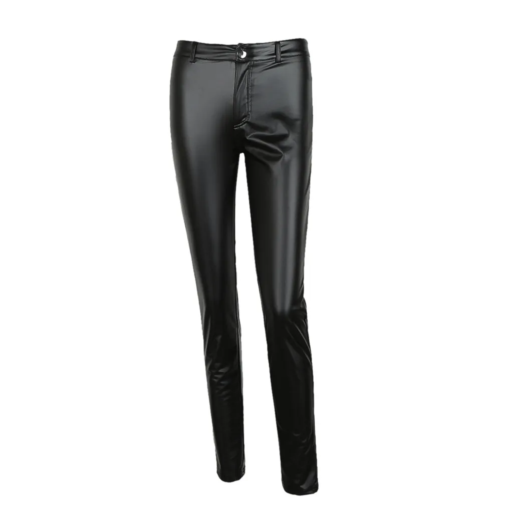 Sexy Black Leather Pants High Stretchy PU Leggings Women's High Waist Skinny Tights Elastic Butt Lifting Motro Biker Trousers