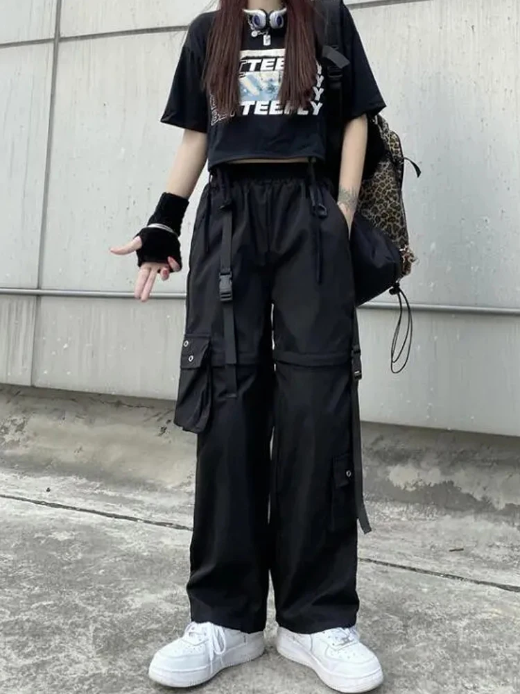 Techwear Cargo Pants Womens Hollow Out Joggers Goth Emo Oversize Pocket Female Casual Teens Hippie Punk Harem Harajuku Trousers