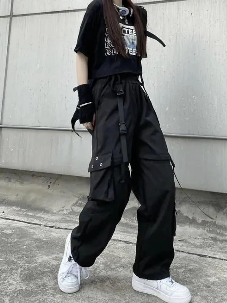 Techwear Cargo Pants Womens Hollow Out Joggers Goth Emo Oversize Pocket Female Casual Teens Hippie Punk Harem Harajuku Trousers
