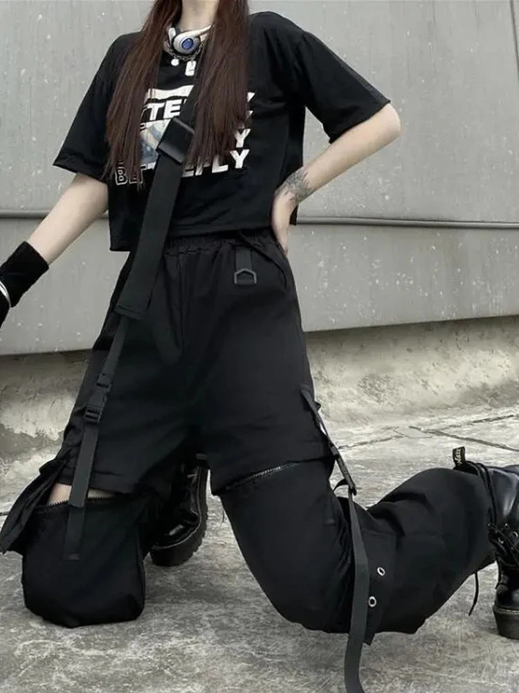 Techwear Cargo Pants Womens Hollow Out Joggers Goth Emo Oversize Pocket Female Casual Teens Hippie Punk Harem Harajuku Trousers