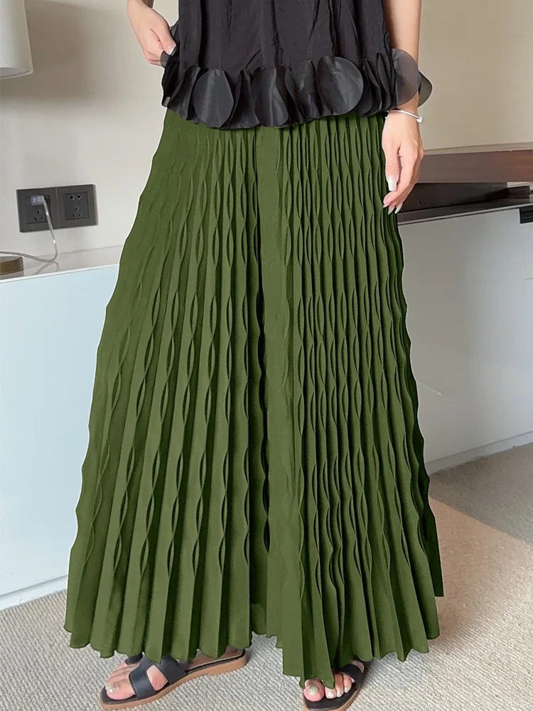 LANMREM Pleated New Elastic Waist Women's Wide Leg Pants Chic Elegant Design Handmade Pleated Stretch Loose Long Pants 2DB3646