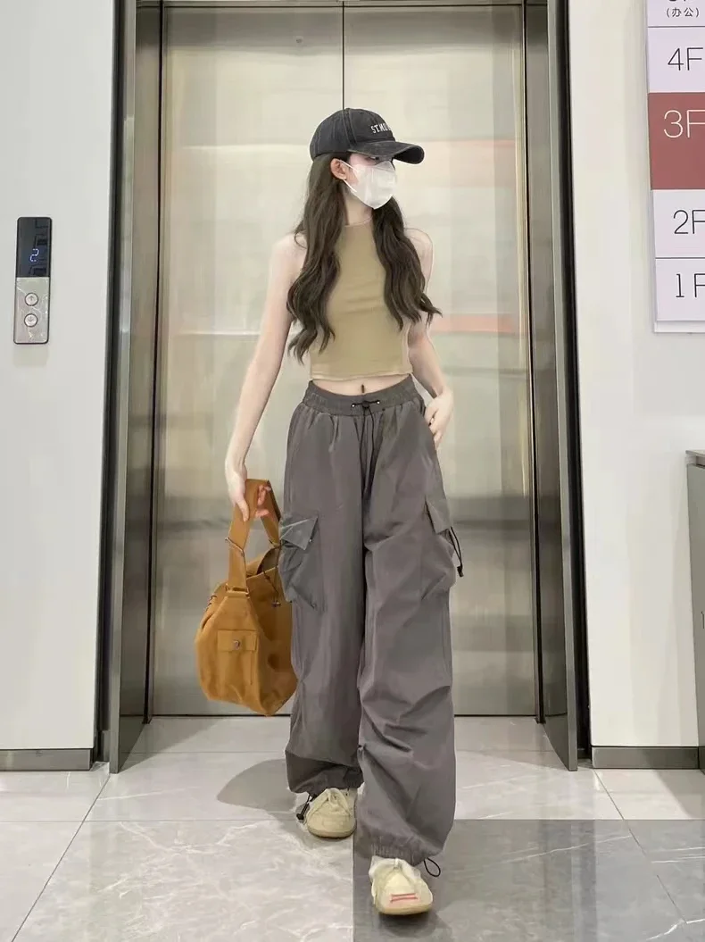 American Retro Workwear Casual Pants Women Summer Versatile Straight Cylinder Slim Fit Long Pants Loose