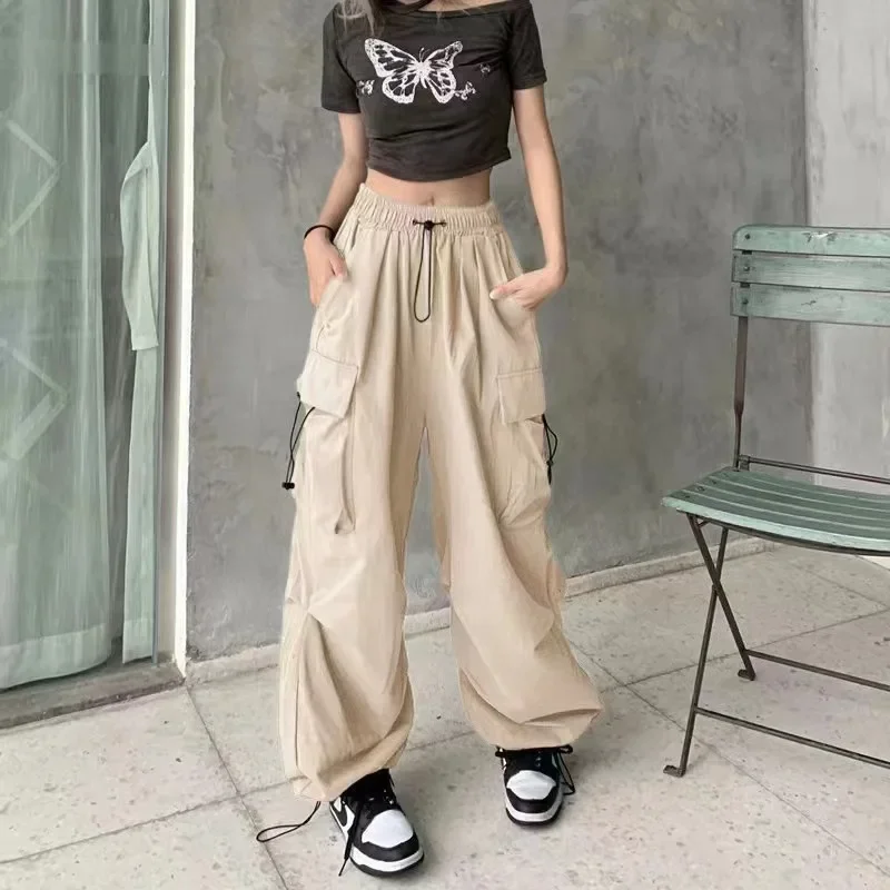 American Retro Workwear Casual Pants Women Summer Versatile Straight Cylinder Slim Fit Long Pants Loose