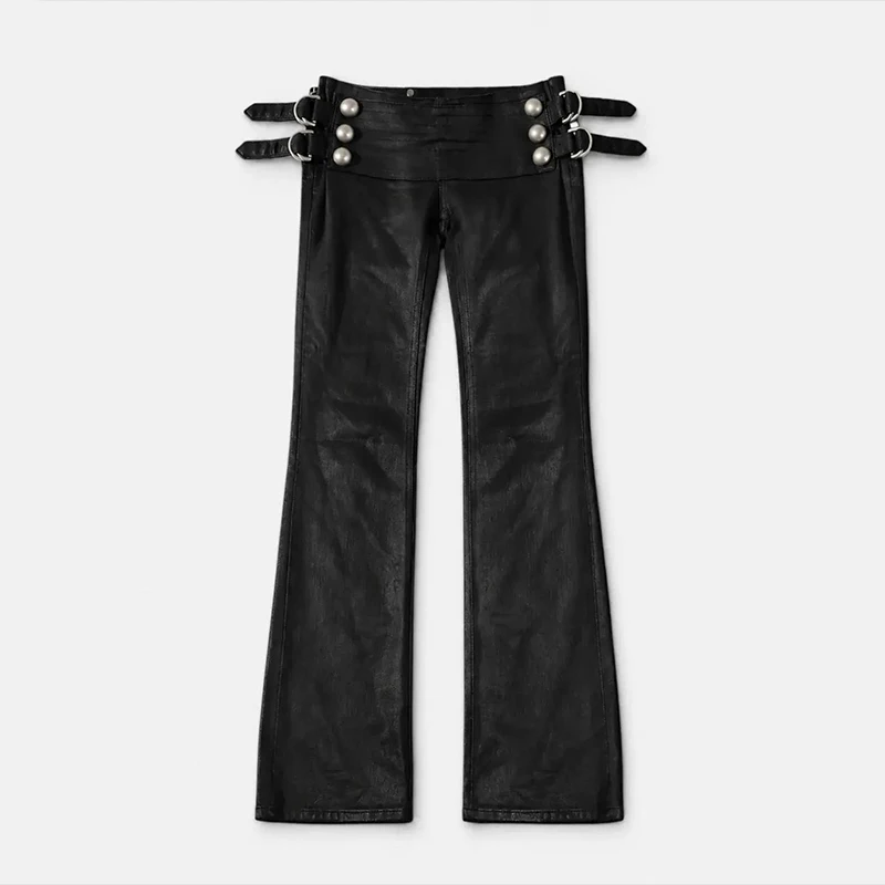 American Retro Fashionable Aesthetics Women Y2K Millennium Functional Style Trousers Sexy Slim Fit Chic Trendy Gyaru Black Pants