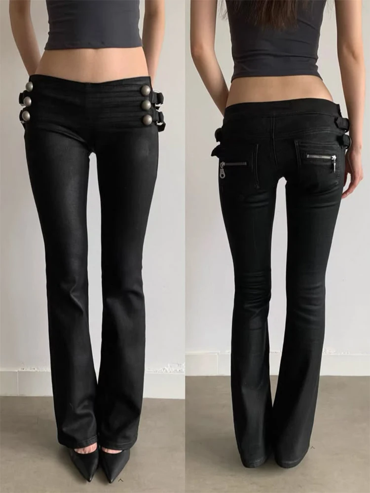 American Retro Fashionable Aesthetics Women Y2K Millennium Functional Style Trousers Sexy Slim Fit Chic Trendy Gyaru Black Pants