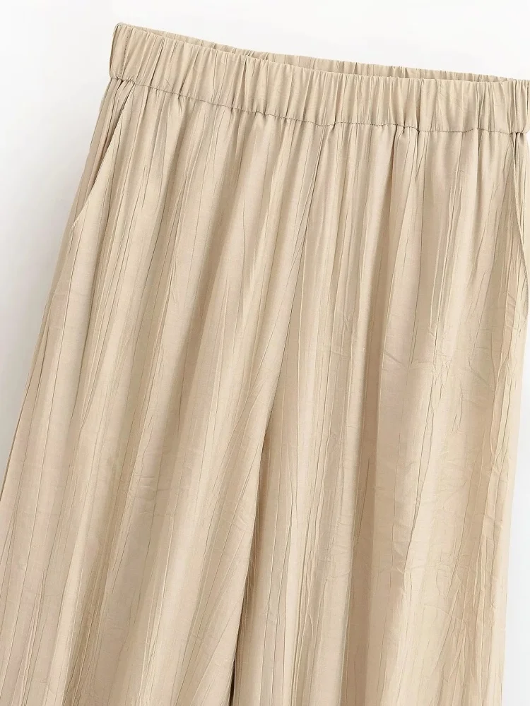 Women Wide Leg Lounge Pants Elastic Waist Casual Loose Trousers with Bow Tie Hem