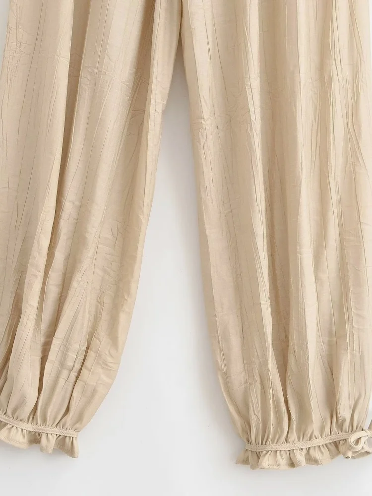 Women Wide Leg Lounge Pants Elastic Waist Casual Loose Trousers with Bow Tie Hem