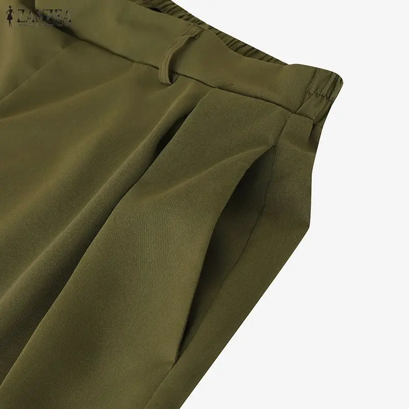 ZANZEA Stylish Women's Wide Leg Pants Elegant High Waist Loose Solid Color Trousers 2025 Autumn Commuting Streetwear S-3XL