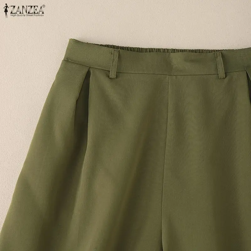 ZANZEA Stylish Women's Wide Leg Pants Elegant High Waist Loose Solid Color Trousers 2025 Autumn Commuting Streetwear S-3XL