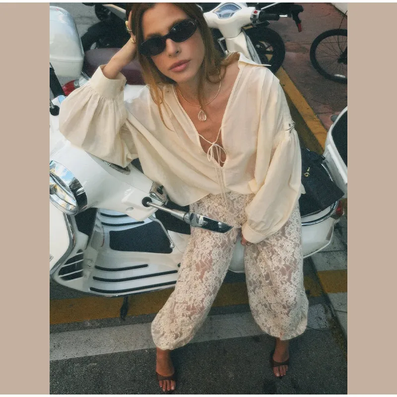 Chic Lace Long Trousers Women French Romantic Floral Sheer Wide Leg Pants Female Casual Spring Summer Jogger Pant Lady 2026