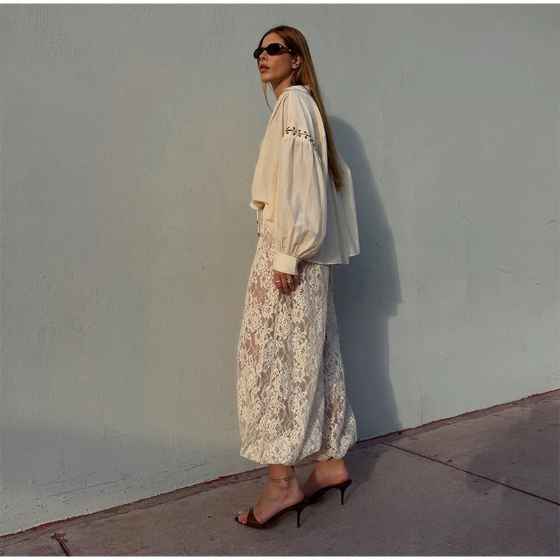 Chic Lace Long Trousers Women French Romantic Floral Sheer Wide Leg Pants Female Casual Spring Summer Jogger Pant Lady 2026