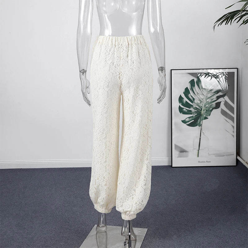 Chic Lace Long Trousers Women French Romantic Floral Sheer Wide Leg Pants Female Casual Spring Summer Jogger Pant Lady 2026