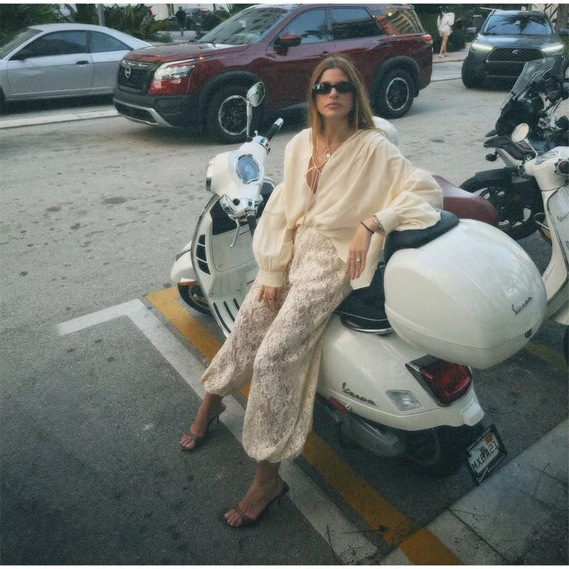 Chic Lace Long Trousers Women French Romantic Floral Sheer Wide Leg Pants Female Casual Spring Summer Jogger Pant Lady 2026