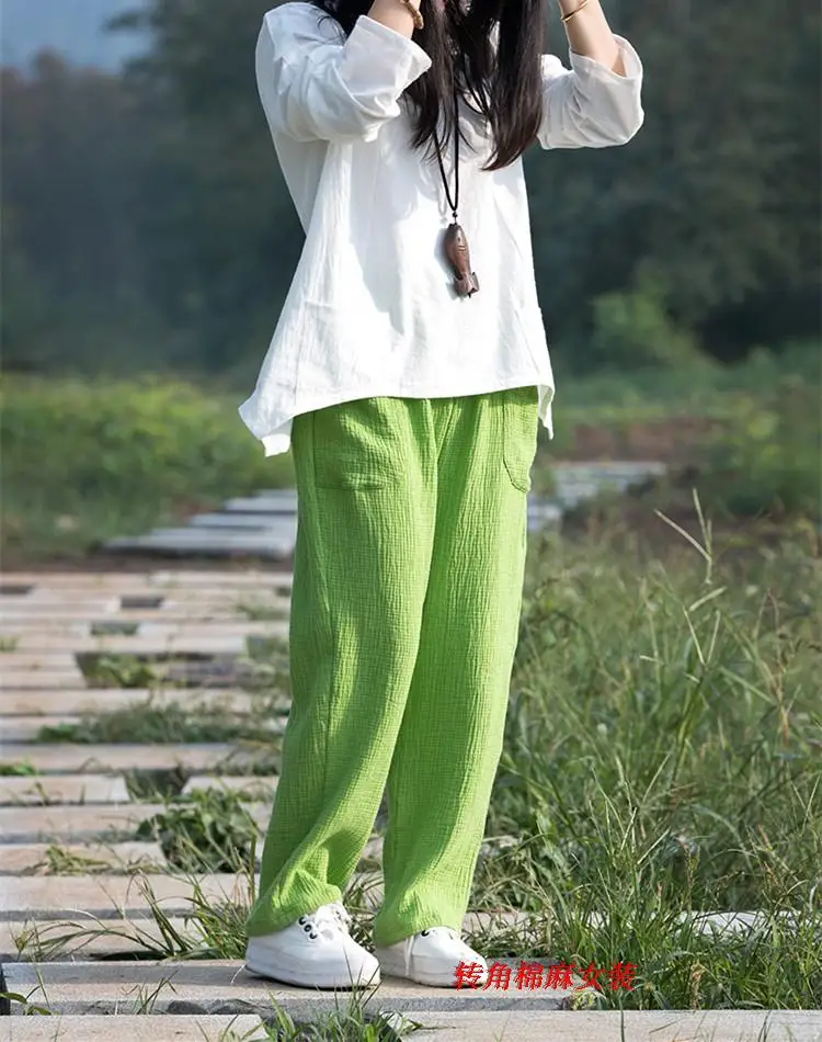 2026 Spring Women' Fashion Comfortable Cotton Linen Pants Plus Size Women Pleated Autumn Pants with Pockets 5XL 6XL Pantalones
