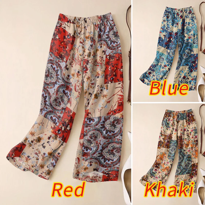 ZANZEA Woman Casual Wide Leg Pants Vintage Floral Paisley Printed Elastic Waist Trousers 2025 Spring Breathable Cotton Pantalon