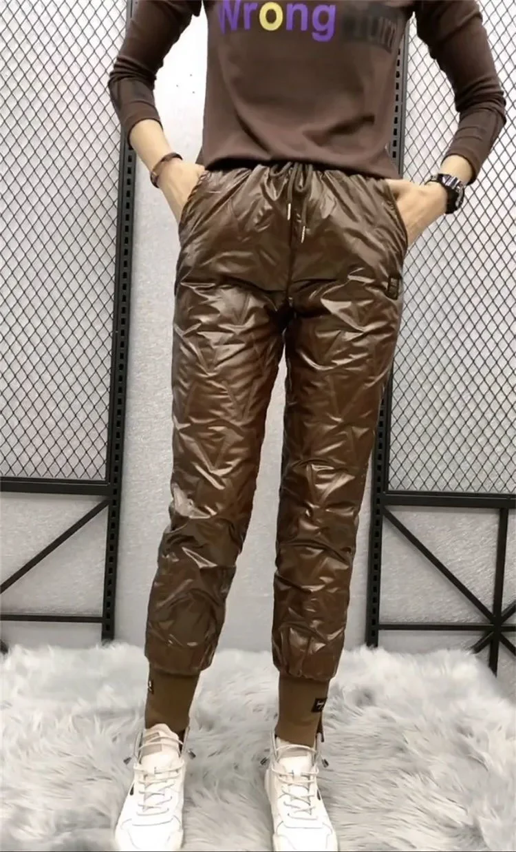 Autumn Winter Cotton Trousers Women's Snow Waterproof Warm Pants 2025 New Winter Drawstring Thicken Casual  Harem Pants