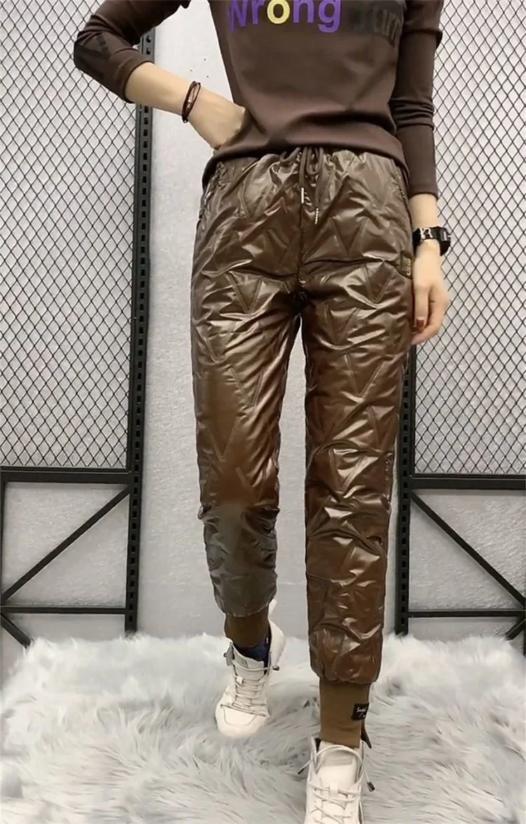 Autumn Winter Cotton Trousers Women's Snow Waterproof Warm Pants 2025 New Winter Drawstring Thicken Casual  Harem Pants