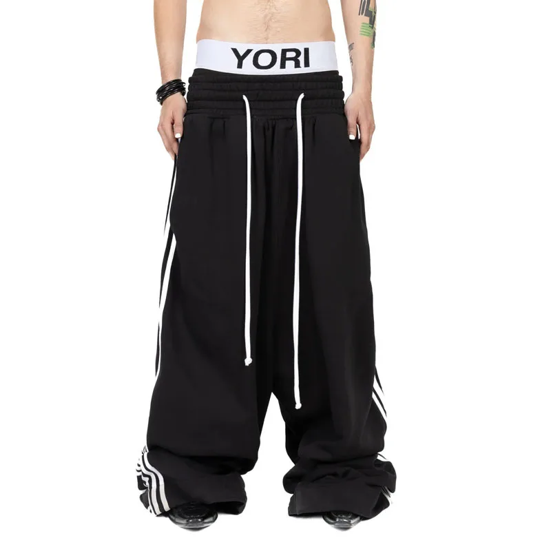 Double Waist Big Pocket Workwear Pants European American Spring Autumn Street Style Ankle Tied Casual Trousers