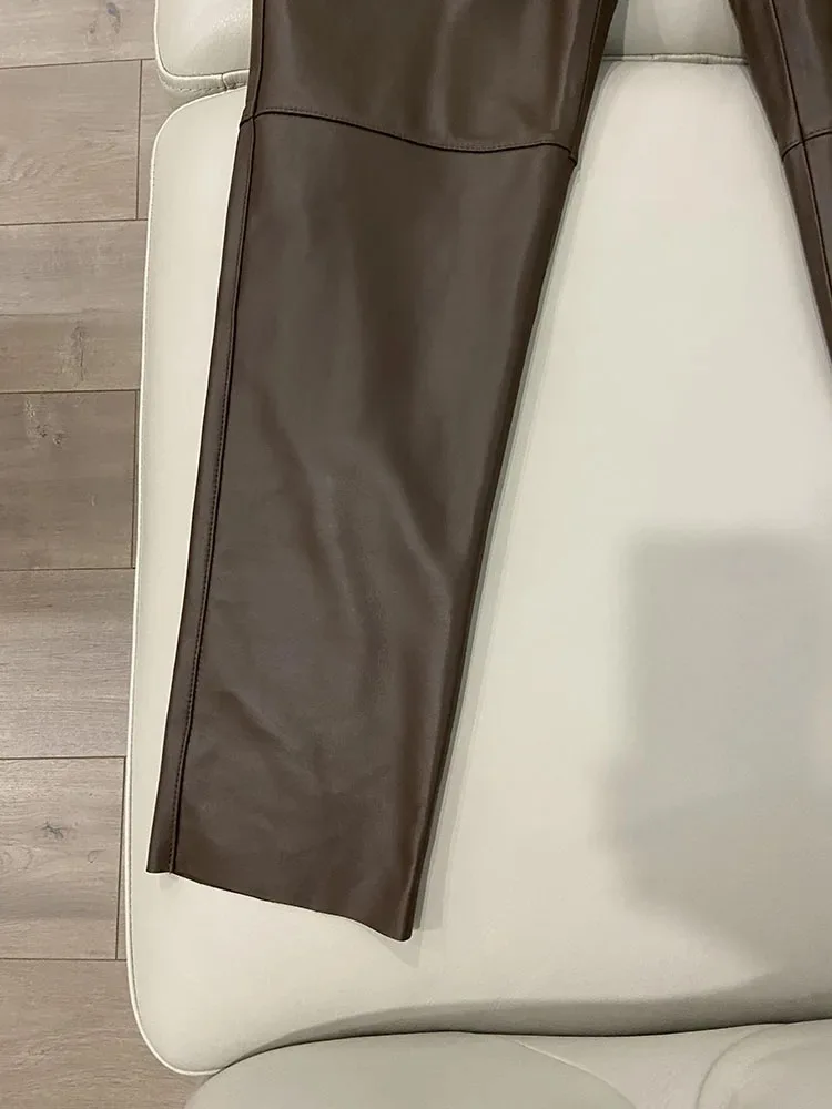 Trousers Women 2026 Korean Style Genuine Leather High Waist Pants Women Pencil Pants Ladies With Belt Office Ladies