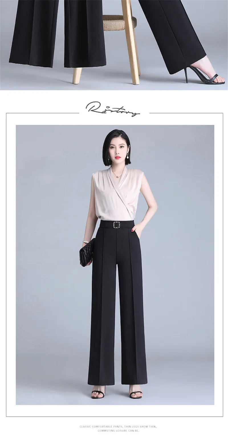 High Waist Wide Leg Pants Women Spring Autumn New Drop Feel Relaxed Straight Suit Pants Fashion Wild Casual Trousers White Black