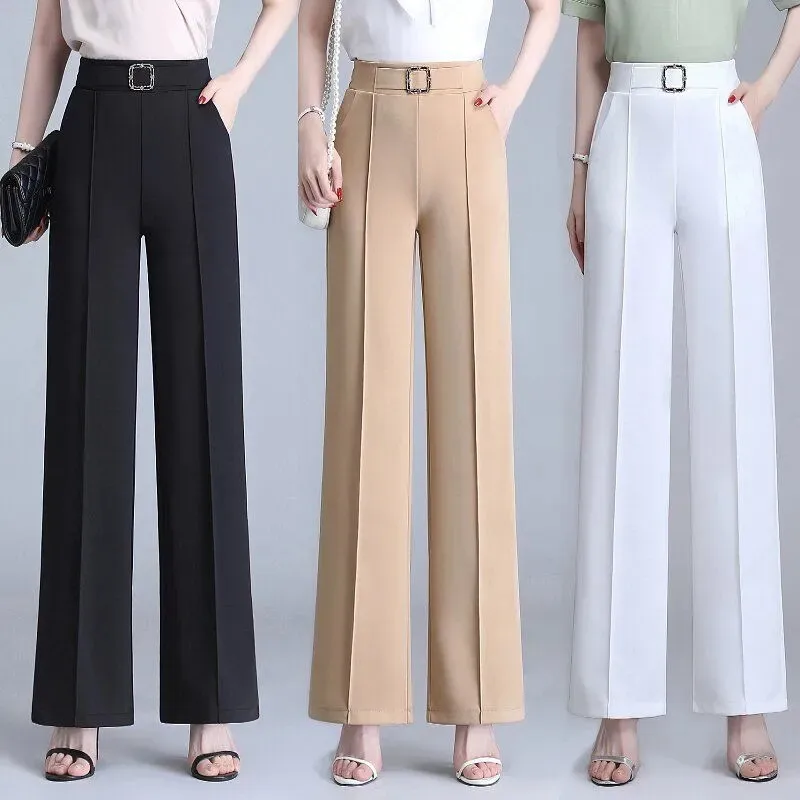 High Waist Wide Leg Pants Women Spring Autumn New Drop Feel Relaxed Straight Suit Pants Fashion Wild Casual Trousers White Black