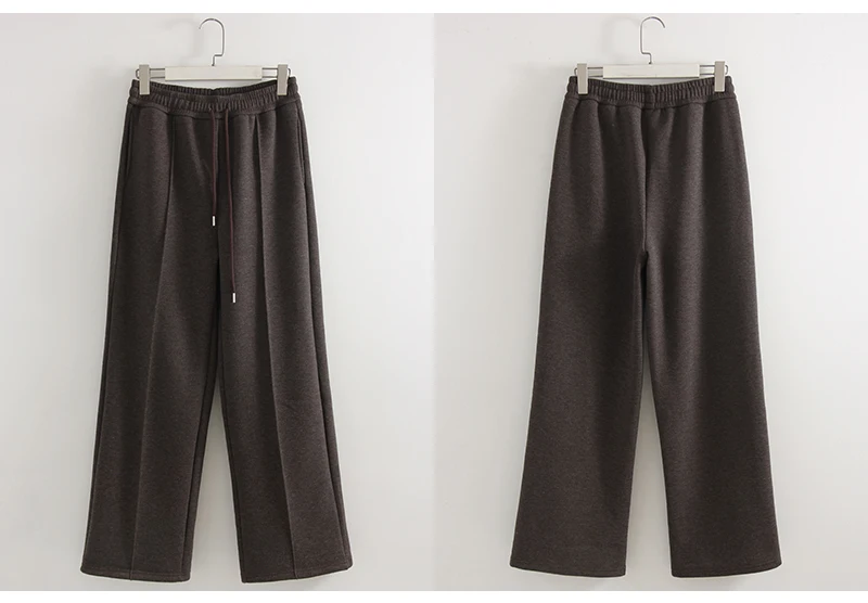 Streamgirl Thick Warm Straight Pants For Women Office Brown Wide Leg Trousers High Waist Women's Loose Pants For Ladies Spring