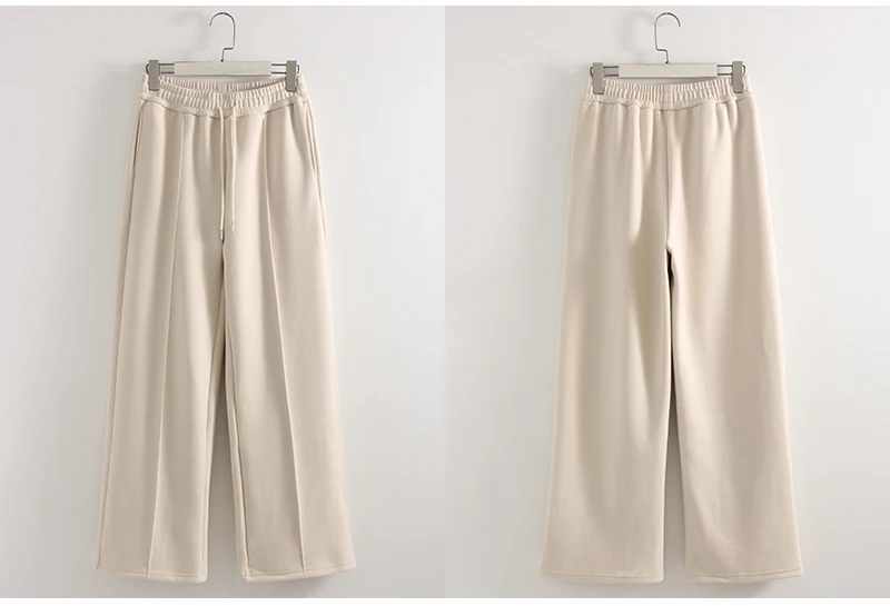 Streamgirl Thick Warm Straight Pants For Women Office Brown Wide Leg Trousers High Waist Women's Loose Pants For Ladies Spring