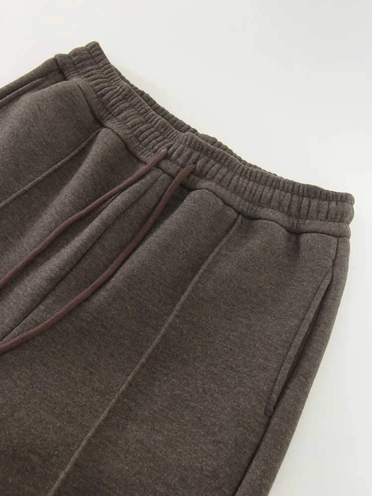 Streamgirl Thick Warm Straight Pants For Women Office Brown Wide Leg Trousers High Waist Women's Loose Pants For Ladies Spring