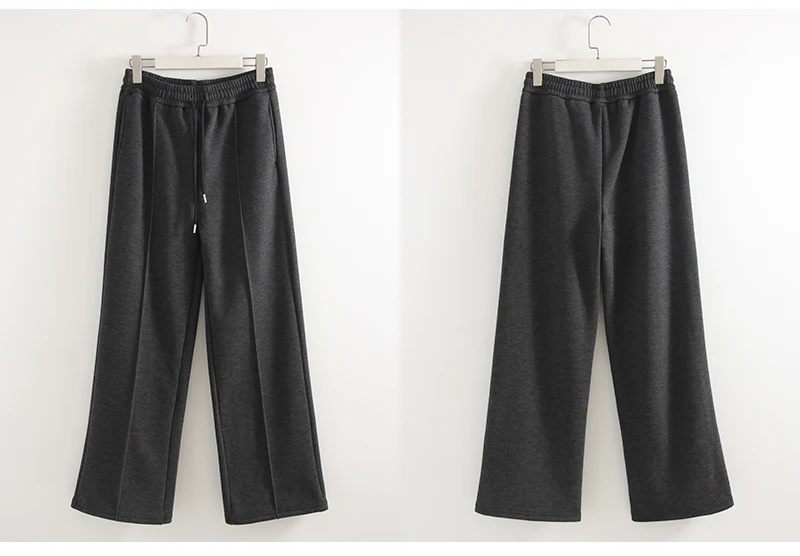 Streamgirl Thick Warm Straight Pants For Women Office Brown Wide Leg Trousers High Waist Women's Loose Pants For Ladies Spring