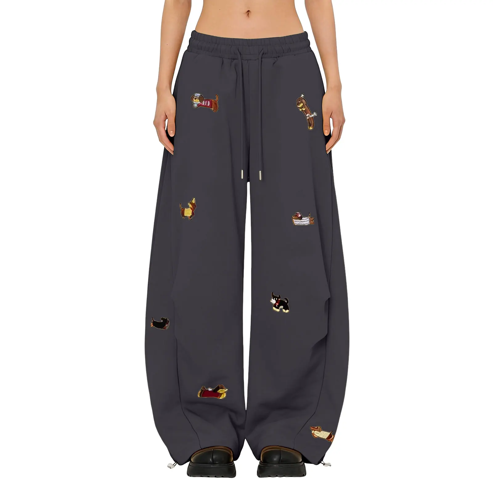 High Street Embroidered Sausage Dog Pants Y2k Women's Harajuku Loose Straight Leg Comfort Sweatpants Female Jogging Long Pants