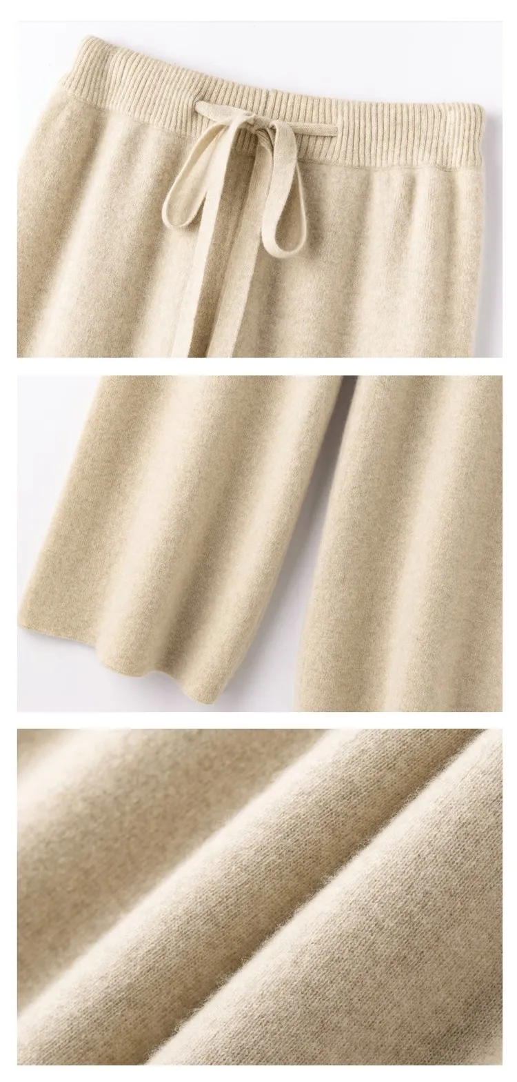 High Waist Fine Wool Wide-Leg Pants Women's Temperament Mop Pants Outer Wear Draping Effect Soft Glutinous Knitted Trousers