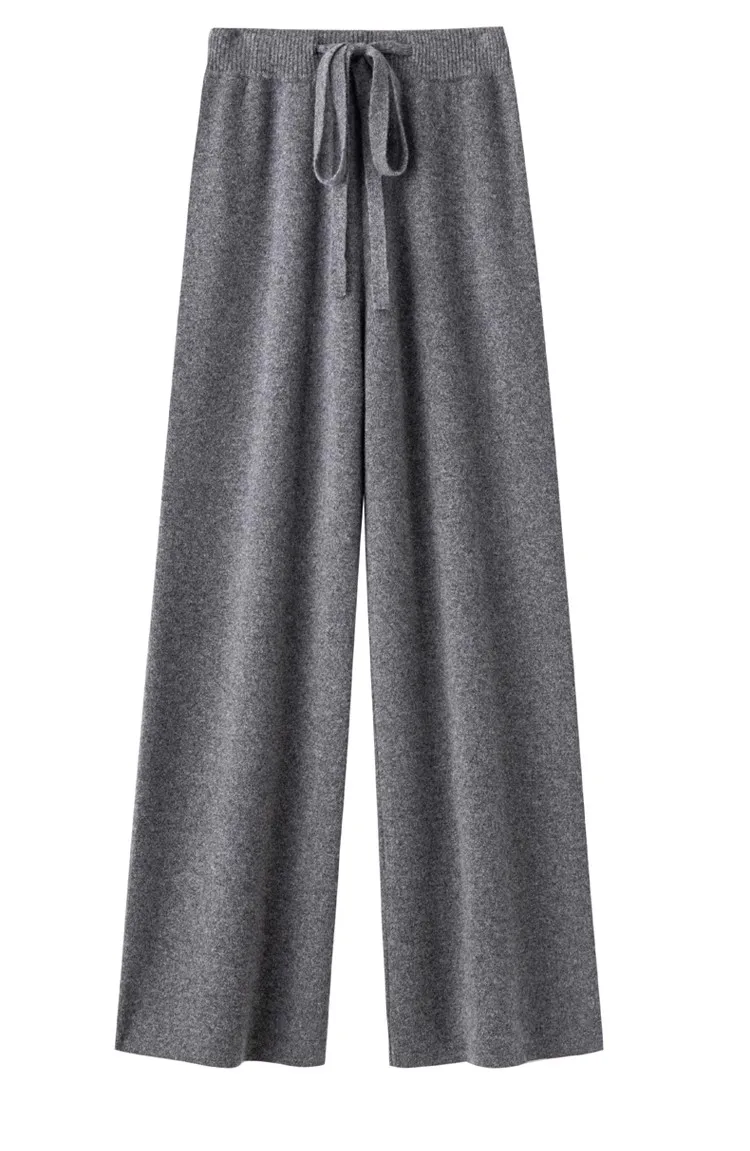 High Waist Fine Wool Wide-Leg Pants Women's Temperament Mop Pants Outer Wear Draping Effect Soft Glutinous Knitted Trousers