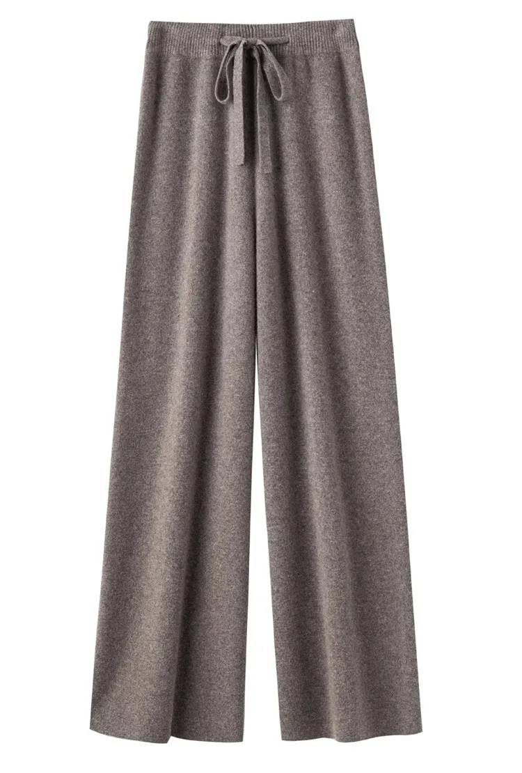 High Waist Fine Wool Wide-Leg Pants Women's Temperament Mop Pants Outer Wear Draping Effect Soft Glutinous Knitted Trousers