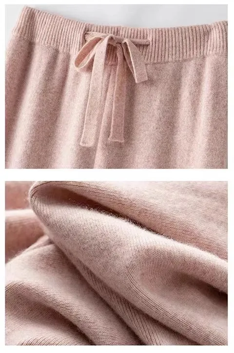 High Waist Fine Wool Wide-Leg Pants Women's Temperament Mop Pants Outer Wear Draping Effect Soft Glutinous Knitted Trousers