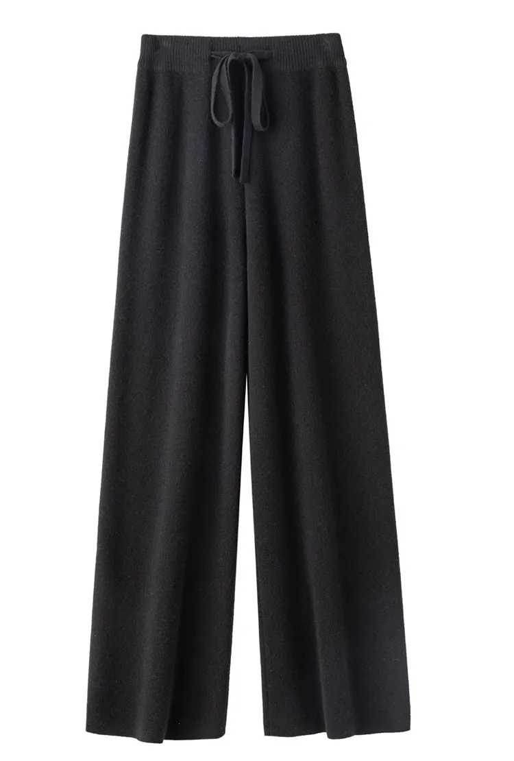 High Waist Fine Wool Wide-Leg Pants Women's Temperament Mop Pants Outer Wear Draping Effect Soft Glutinous Knitted Trousers