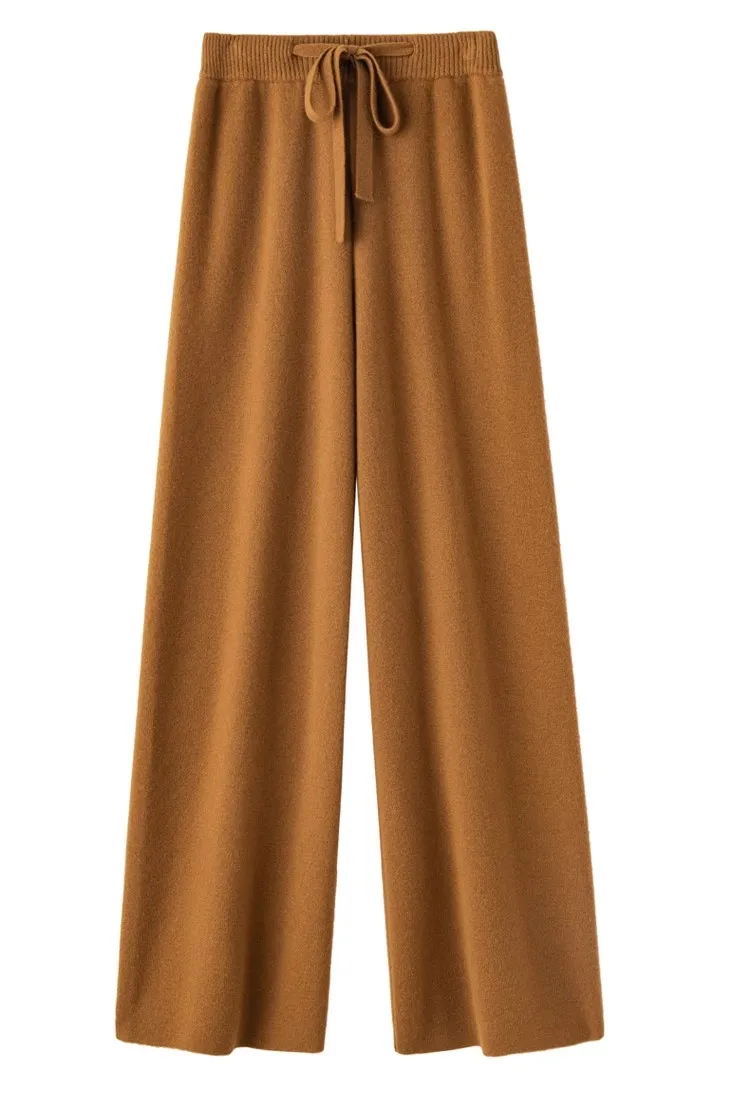 High Waist Fine Wool Wide-Leg Pants Women's Temperament Mop Pants Outer Wear Draping Effect Soft Glutinous Knitted Trousers